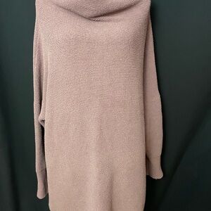 Free People Wide Mock Knit Ribbed Tunic Sweater in Nutmeg - Size M